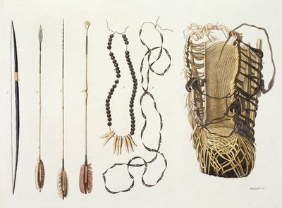 Waffen, Werkzeuge und Schmuck der Puri- und Botocudos-Stämme, Region Rio Grande, Paraguay und Brasilien, aus 